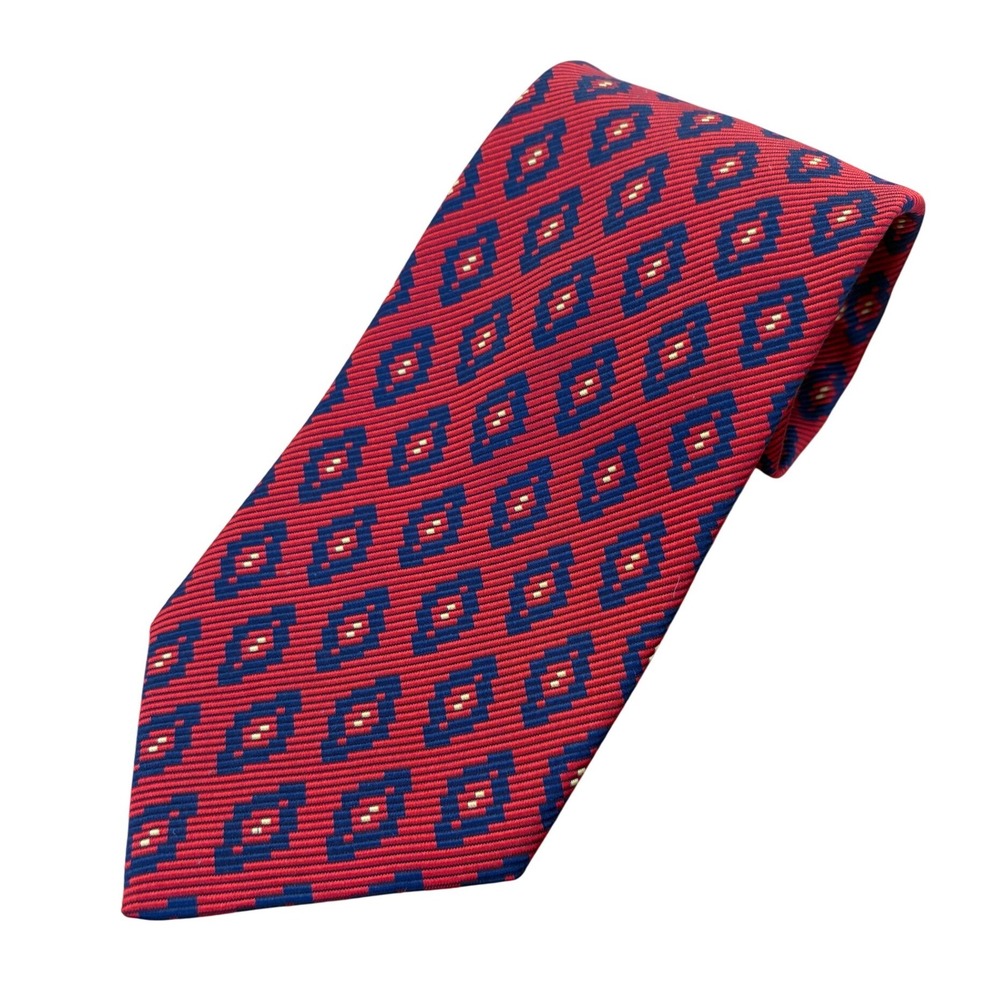 Robert Talbott Best Of Class 100% Silk Mens Tie Red Navy Medallion Made USA 3.5"